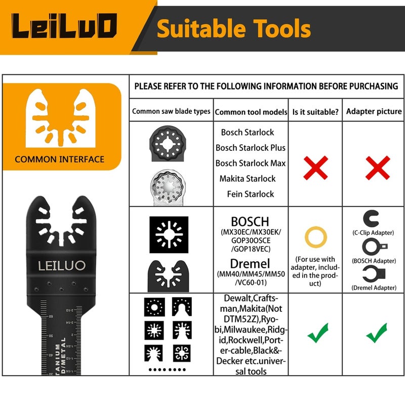 LEILUO 50 Pcs Oscillating Tool Blades Set Extra Long Titanium Multitool Saw Blades with Storage Bag Universal Fit Cutting Accessories for Wood Nails Drywall PVC Trim Home Renovation - Image 2